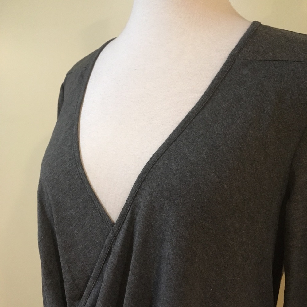 Surplice Faux Wrap High Low French Tuck Top Grey - Picture 7 of 8